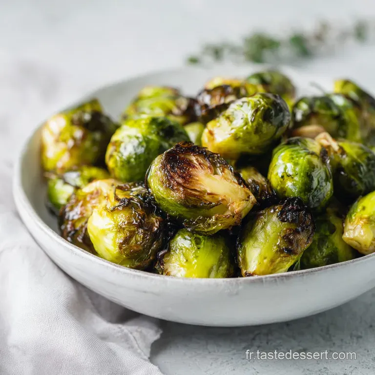 Elegant plate of crispy Brussels sprouts, lightly charred, with a delicate sprinkle of herbs and a bright splash of lemon ...
