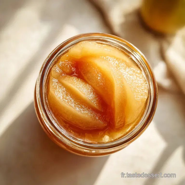 Tender poached pear halves, bathed in rich syrup, artfully arranged with a sprig of mint.