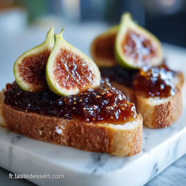 Fig jam elegantly spooned onto a cheese board; rich, dark color contrasting creamy brie and crisp crackers. A gourmet deli...