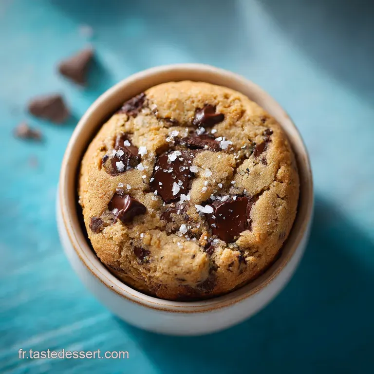 A single, warm cookie on a white plate, crumbs scattered around, suggesting a soft, chewy texture and deliciousness.