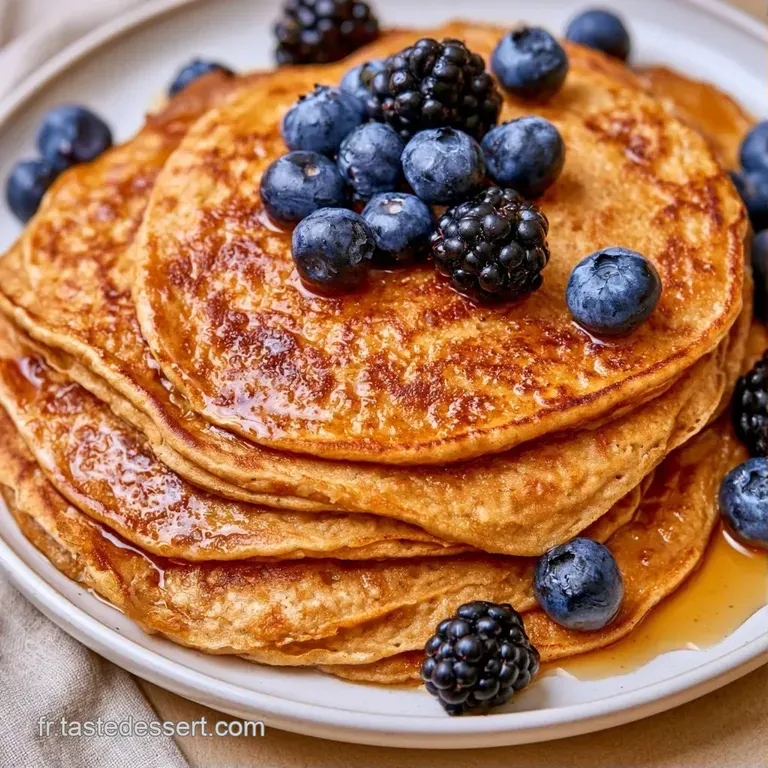Cr&ecirc;pes beiges pli&eacute;es avec soin sur une assiette blanche, d&eacute;cor&eacute;es de baies rouges juteuses et de sucre glace fin.