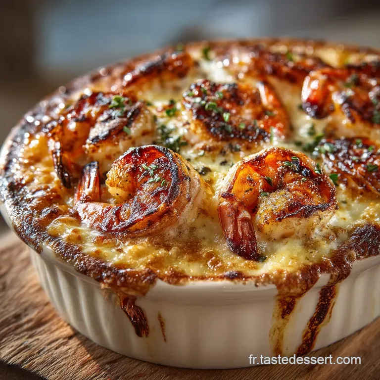 Crevettes Gratin&eacute;es &Agrave; La Cr&egrave;me De Cognac Et Comt&eacute; presentation