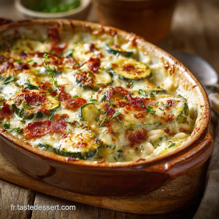 Crozets Aux Courgettes Lardons Fum&eacute;s Et Fondue De Vache Qui Rit presentation