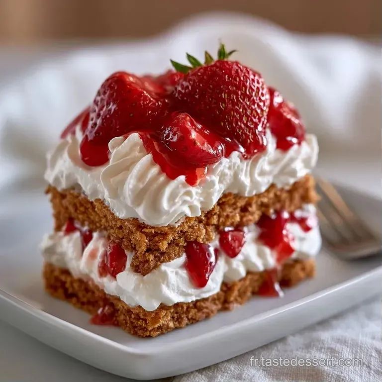 Une portion dress&eacute;e avec soin, cr&egrave;me blanche tourbillonnante, fraises &eacute;clatantes et une feuille de menthe vert frais.