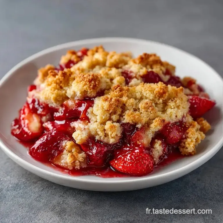 Dessert color&eacute; dress&eacute; avec soin : morceaux de fraises juteuses et rhubarbe tendre sur un lit de cr&egrave;me onctueuse.