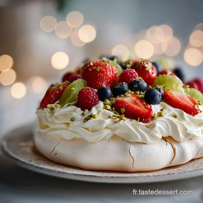 Elegant dessert plating: smooth white mousse with shimmering glaze, crunchy element, edible flower. Festive and refined.