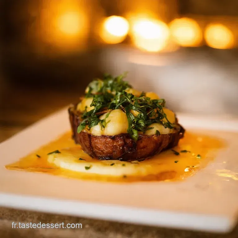 &Eacute;chalotes R&ocirc;ties Balsamiques Focaccia Dor&eacute;e Et Tuiles De Parmesan Croquantes presentation