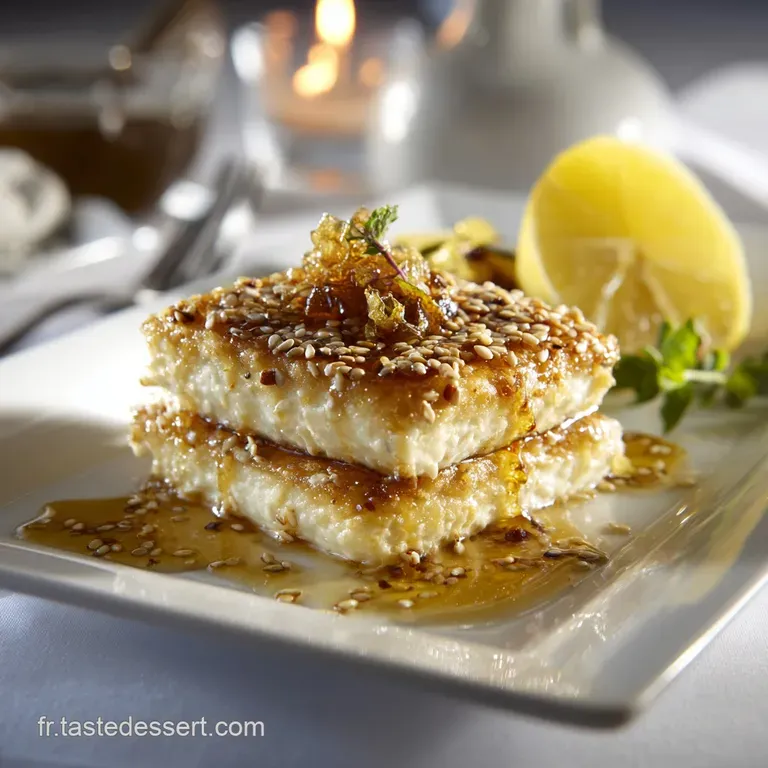 Feta Pan&eacute;e Au S&eacute;same Dor&eacute; Napp&eacute;e Dun &Eacute;clair De Miel Et De Citron presentation