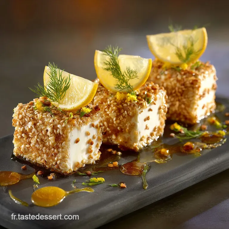 Feta Pan&eacute;e au S&eacute;same Dor&eacute; Napp&eacute;e dun &Eacute;clair de Miel et de Citron