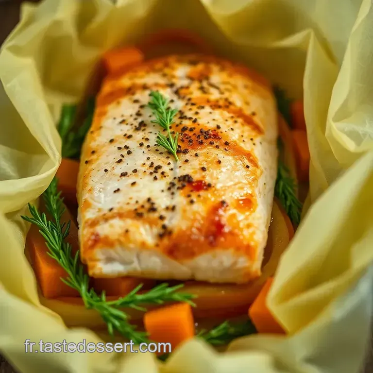 Filet De Saumon En Papillote Avec L&eacute;gumes De Saison presentation