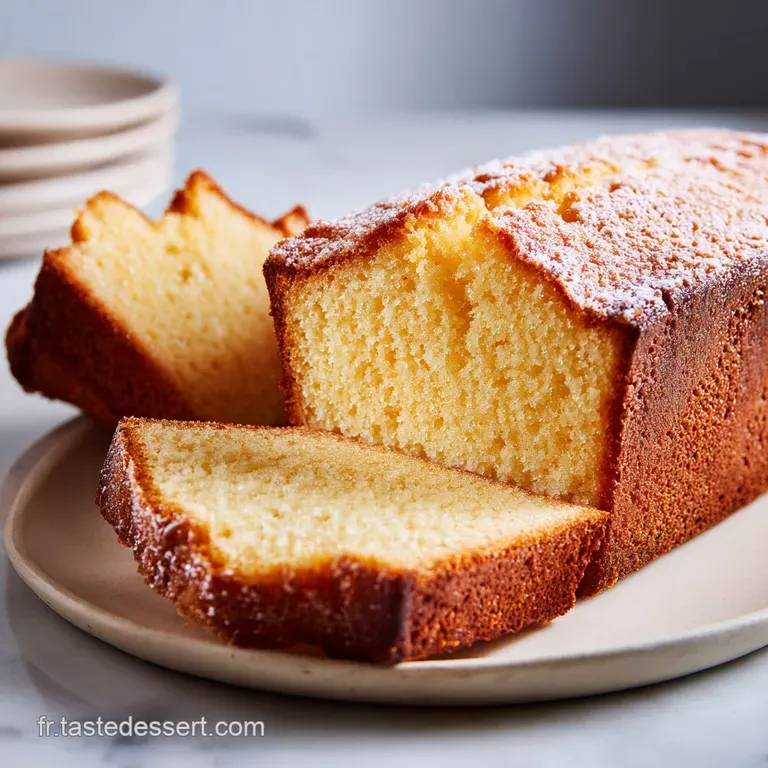 A slice of moist yogurt cake elegantly presented with a dollop of cream and fresh berries.