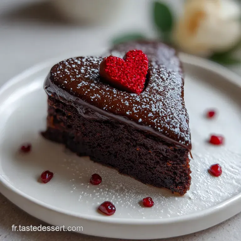 Elegant slice of rich red cake on a plate, glistening ganache and fresh raspberry garnish add to the dessert's lush and te...