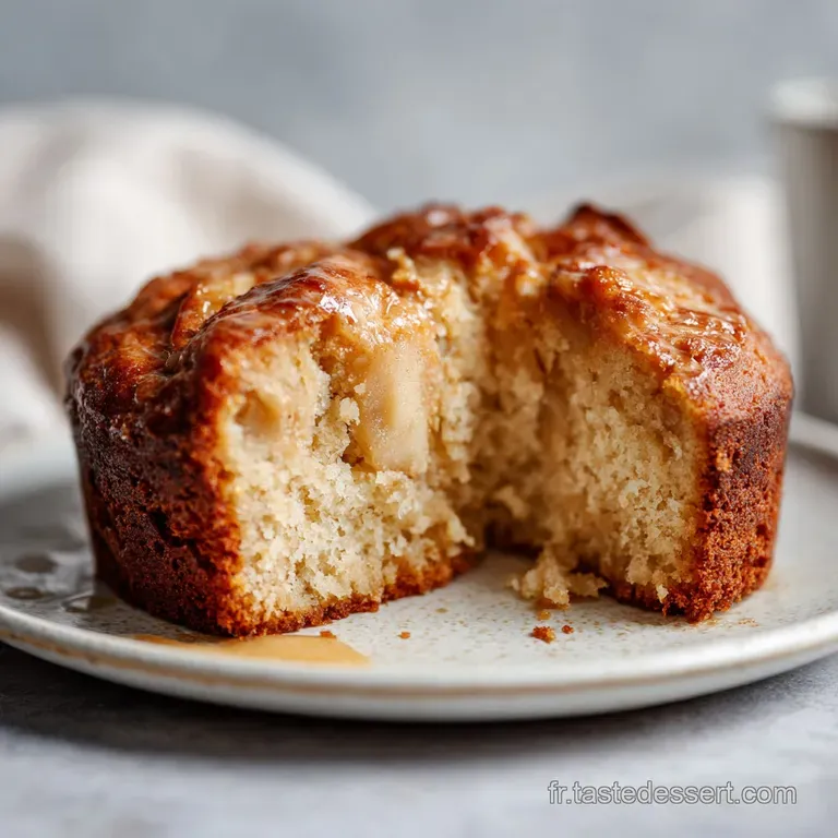 Slice of moist yogurt apple cake on a white plate with a fork, steam rising, hinting at the warm, spiced flavors.