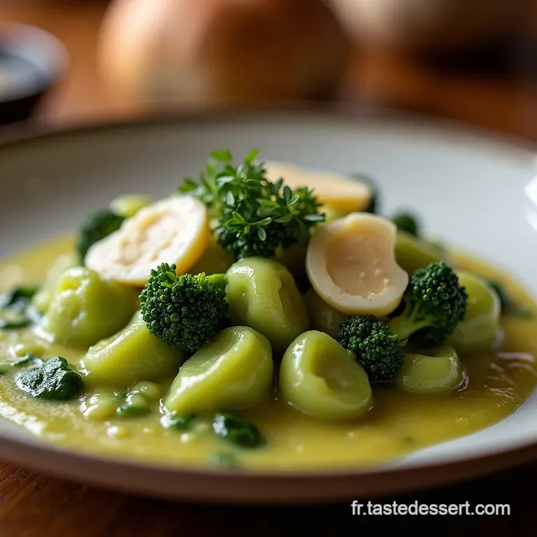 Les Gnocchis Verts Du Jardinier Tendres Bouch&eacute;es Aux Brocolis Noix Croustillantes Et Sauce Velout&eacute;e Au Parmesan presentation