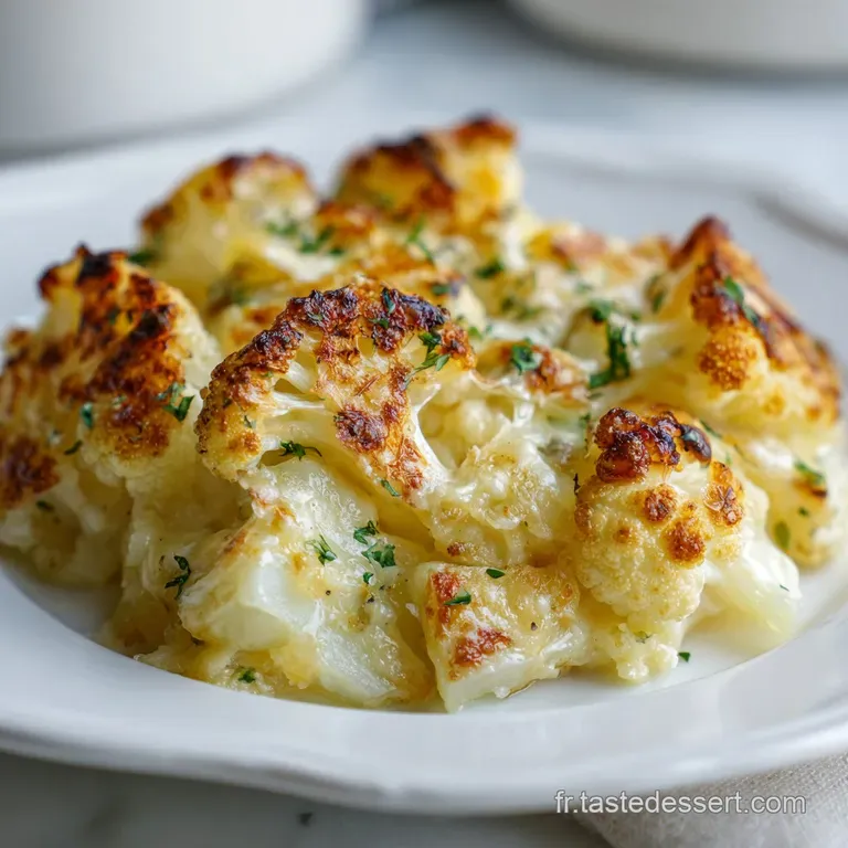 Creamy gratin in a porcelain bowl, sprig of thyme, hinting at earthy aroma. Golden brown crust against the creamy white in...