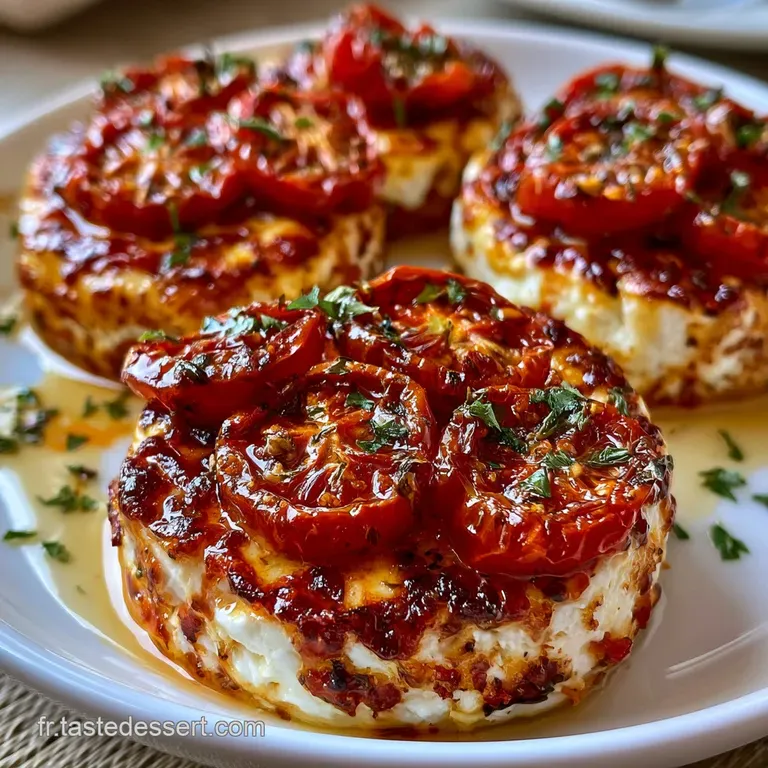 Bouch&eacute;es onctueuses et blanches dispos&eacute;es sur une assiette &eacute;pur&eacute;e, contrastant avec le rouge vif des tomates fra&icirc;ches.