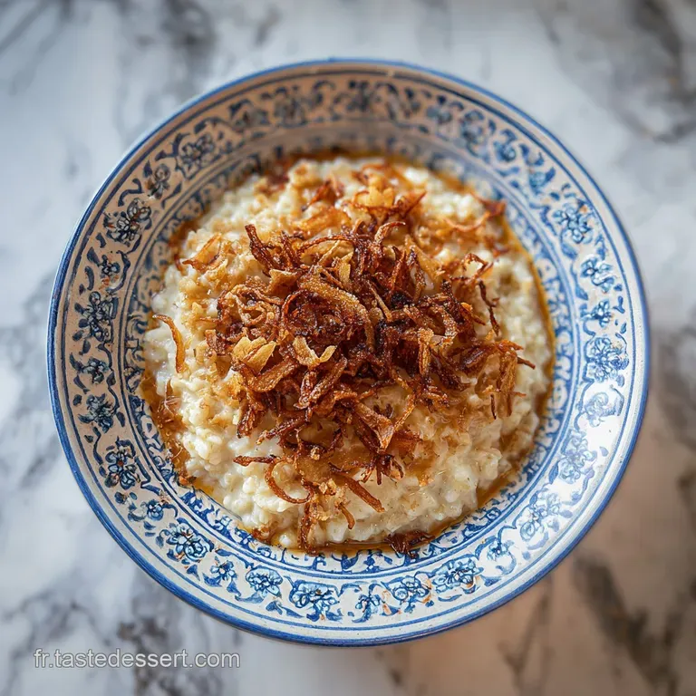 A mound of earthy lentils and rice, crowned with sweet, dark caramelized onions and a scattering of fresh herbs on a plate.