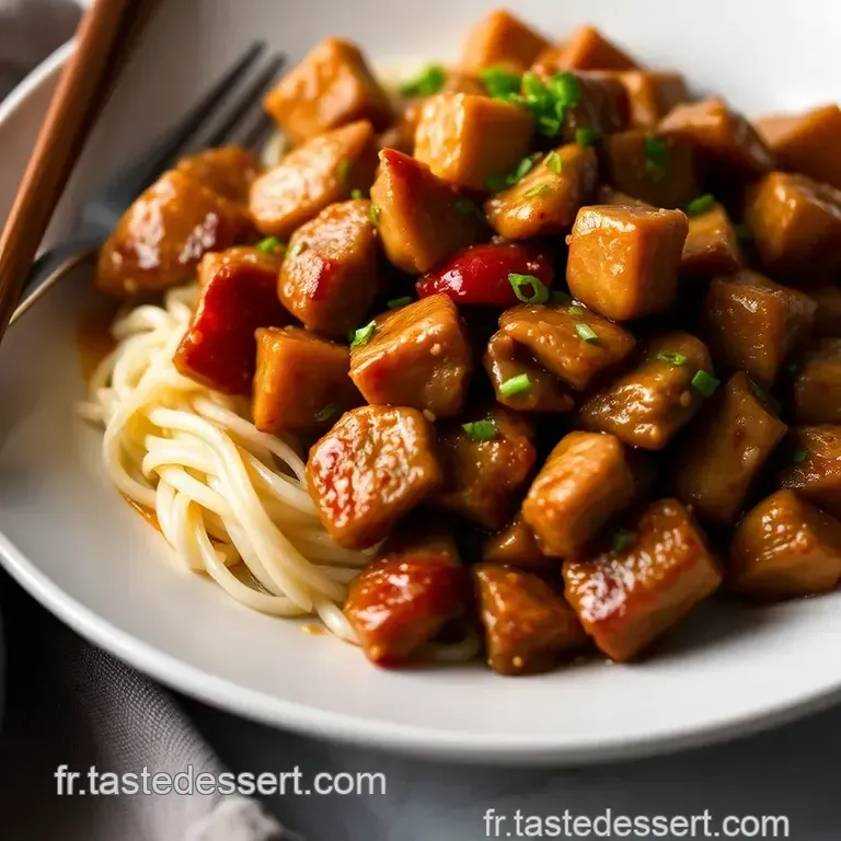 Nouilles Chinoises Au Poulet Saut&eacute; Et L&eacute;gumes Croquants presentation