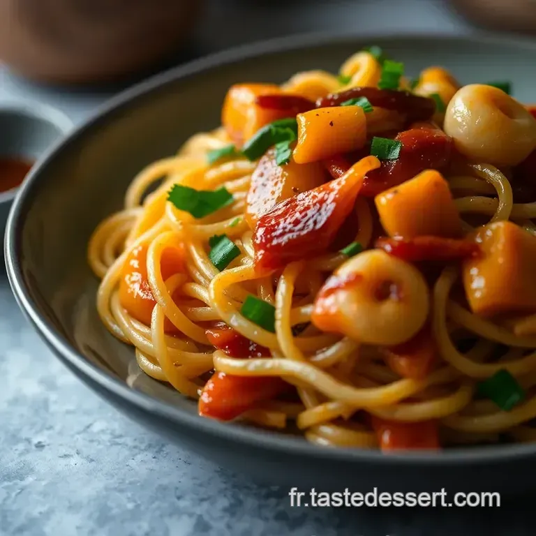 Nouilles Chinoises Saut&eacute;es Aux L&eacute;gumes Croquants presentation