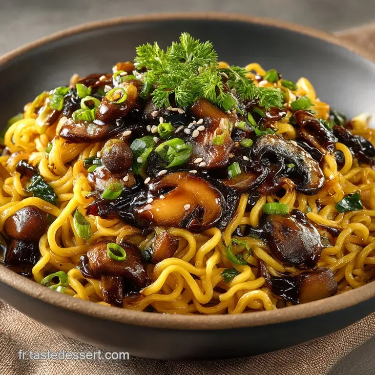 Nouilles Saut&eacute;es &Eacute;clat dUmami aux Champignons Shiitake et Sauce Soja