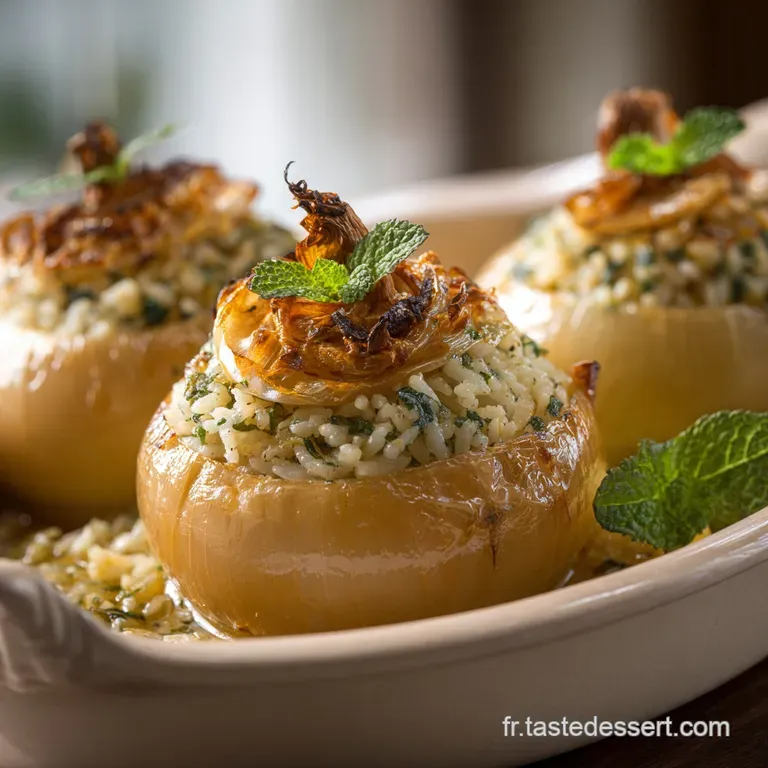 Oignons Farcis Au Riz Et Herbes Fraches Recette Familiale Et Fondante presentation
