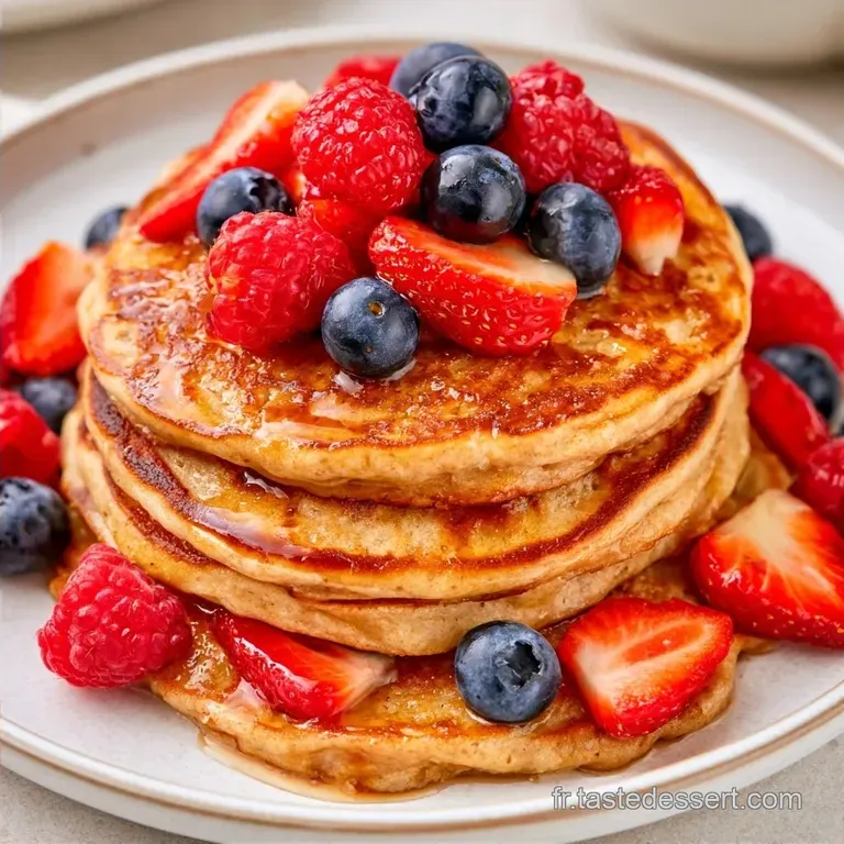 Pancakes Avoine Fruits Rouges au Lait V&eacute;g&eacute;tal