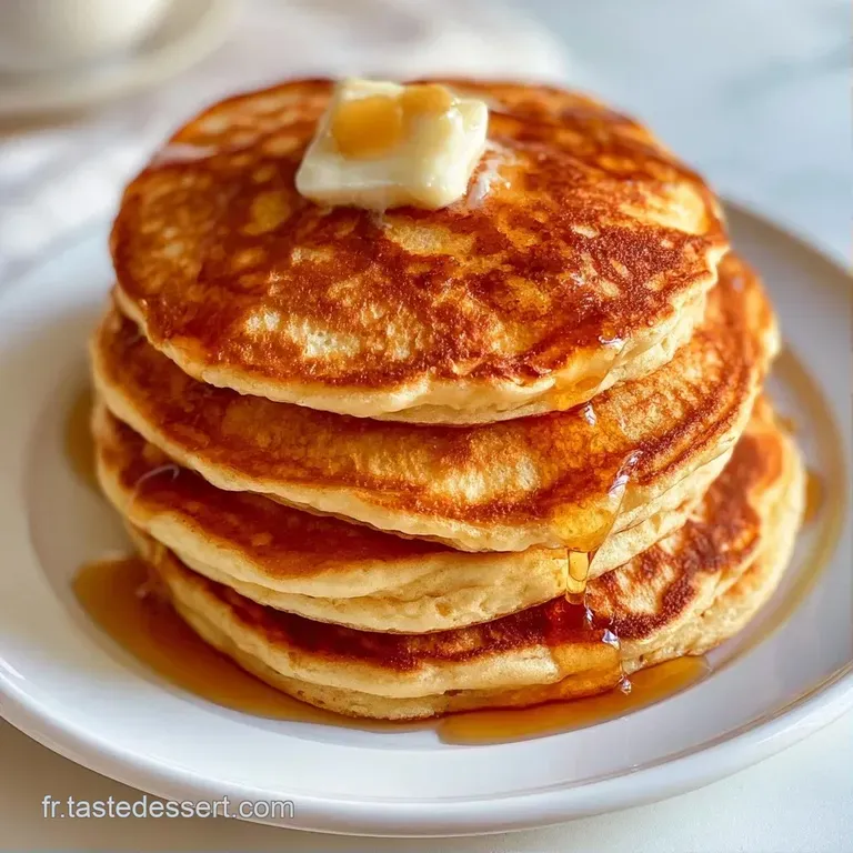 Pile de pancakes beurr&eacute;s entour&eacute;e de baies rouges fra&icirc;ches et de myrtilles sur une assiette blanche &eacute;pur&eacute;e et lumineuse.