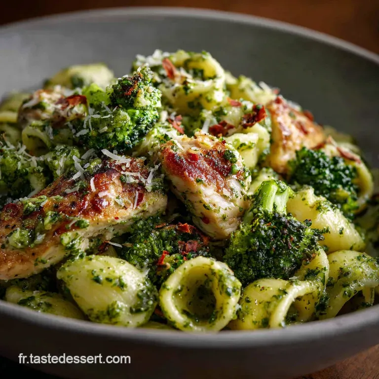 P&acirc;tes One Pot Au Pesto Frais Brocolis Croquants Et &Eacute;minc&eacute; De Dinde presentation