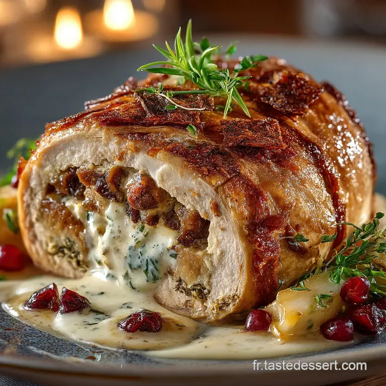 Pintade De F&ecirc;te Farcie Aux Marrons Et C&egrave;pes Jus Aux &Eacute;pices Douces presentation