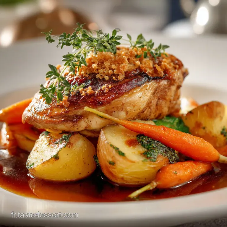 Poulet R&ocirc;ti Du Dimanche Croustillant Juteux Pommes De Terre Et Carottes presentation