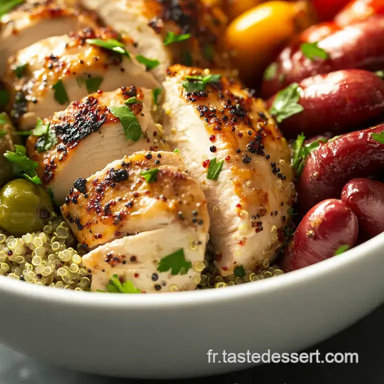 Quinoa Bowl Manger Bouger : Poulet Aux Herbes Et L&eacute;gumes R&ocirc;tis presentation