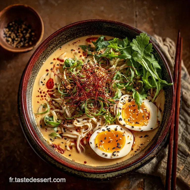 Ramen V&eacute;g&eacute;tarien Au Miso Et Tahini Le Bouillon Umami Cr&eacute;meux Maison presentation