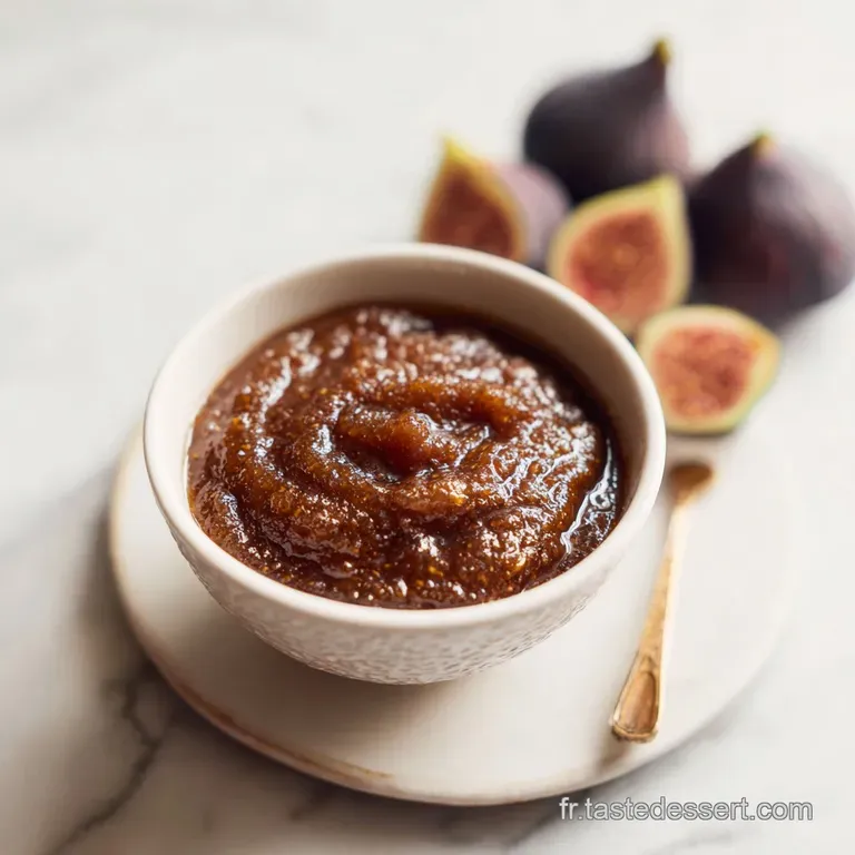 A dollop of rich, dark fig preserves spooned onto a slice of toasted sourdough bread.