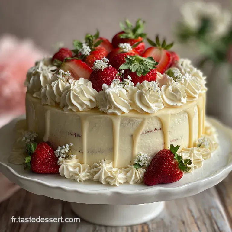 A single slice of tender cake on a white plate, garnished with fresh raspberries and mint. A dusting of confectioner's sugar.