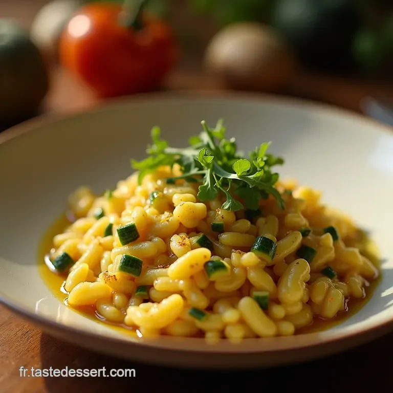 Risotto Cr&eacute;meux Aux Courgettes Douces Et Nuance De Curry presentation