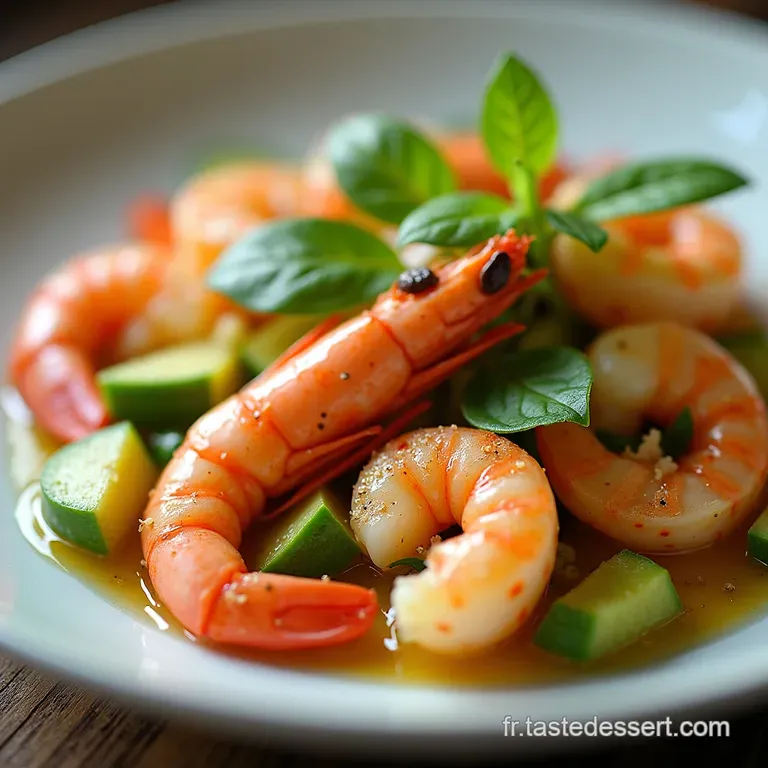 L&Eacute;l&eacute;gance Tropicale Salade dAvocat Cr&eacute;meux Crevettes Marin&eacute;es aux Agrumes et Vinaigrette Menthol&eacute;e