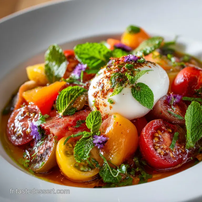 Salade burrata tomates multicolores : Cr&eacute;meuse et en 15 min !