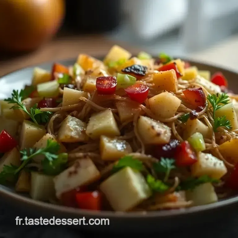 Salade De Hareng Fum&eacute; Aux Pommes Et Ail Noir presentation
