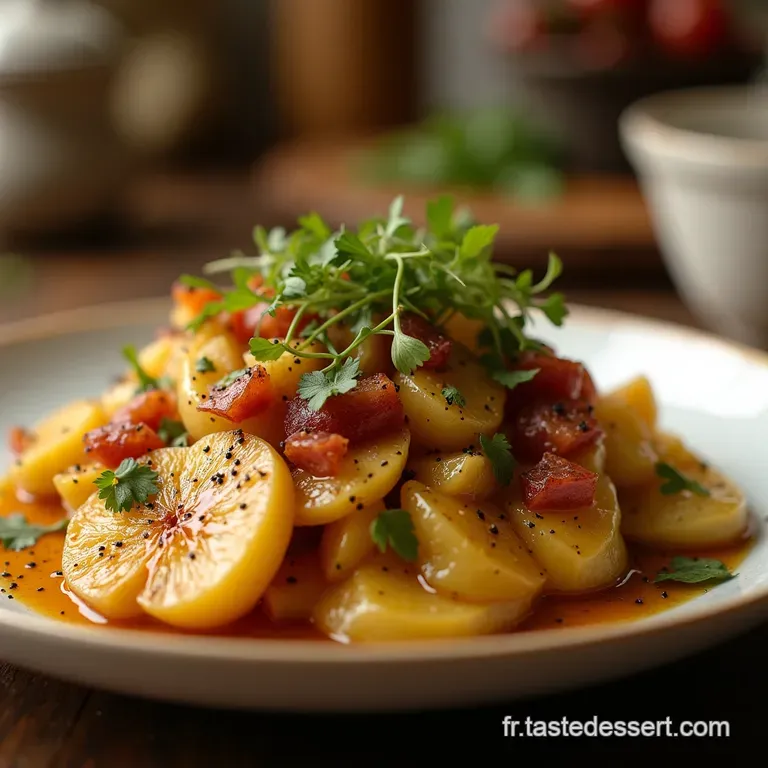 La Pomme De Terre En F&ecirc;te Salade Gourmande Aux Lardons Croustillants Et Vinaigrette Moutard&eacute;e Aux Fines Herbes Fra&icirc;ches presentation