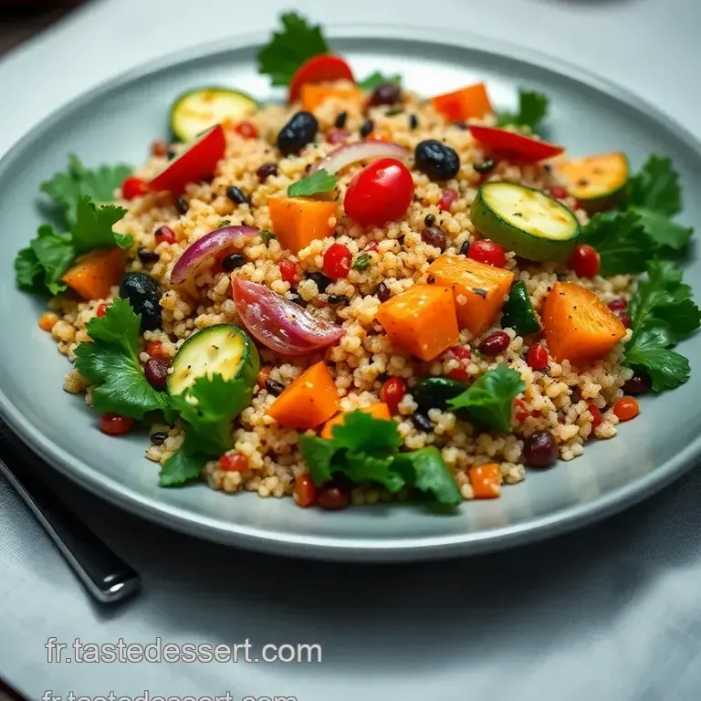 Salade De Quinoa &Eacute;quilibr&eacute;e Avec L&eacute;gumes Grill&eacute;s Et Vinaigrette Au Citron presentation