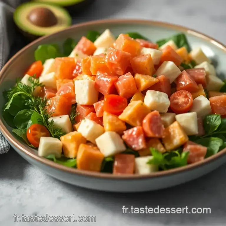 Salade Fra&icirc;cheur Alpine: P&acirc;tes Avocat & Saumon presentation