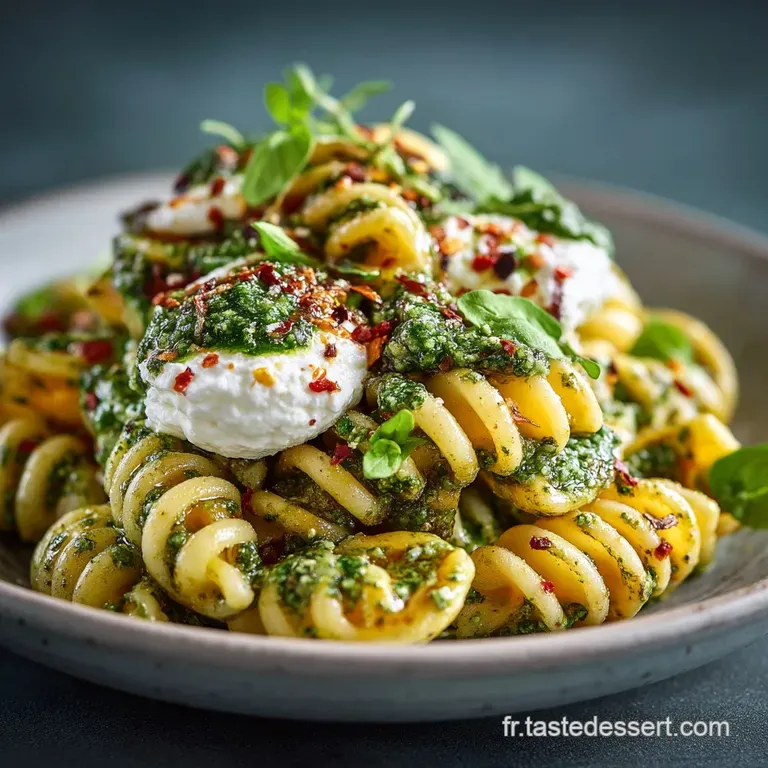 Salade De P&acirc;tes Au Pesto Et &Agrave; La Ricotta Cr&eacute;meuse presentation