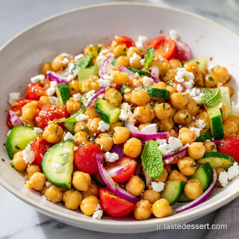 Salade dispos&eacute;e avec soin, &eacute;clats de feta neigeuse et zestes de citron jaune sur un fond de l&eacute;gumineuses croquantes.