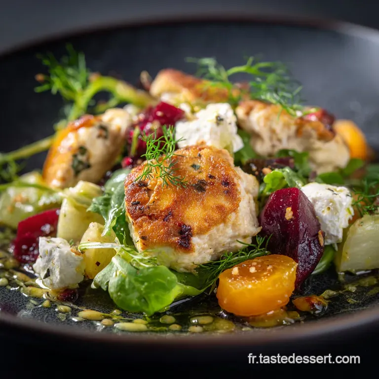 SaladeRepas Compl&egrave;te pour lHiver : Poulet Ch&egrave;vre et Vinaigrette Chaude