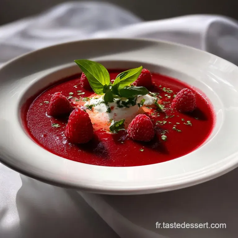 Soupe De Betterave Froide: Vinaigrette Framboise Basilic presentation