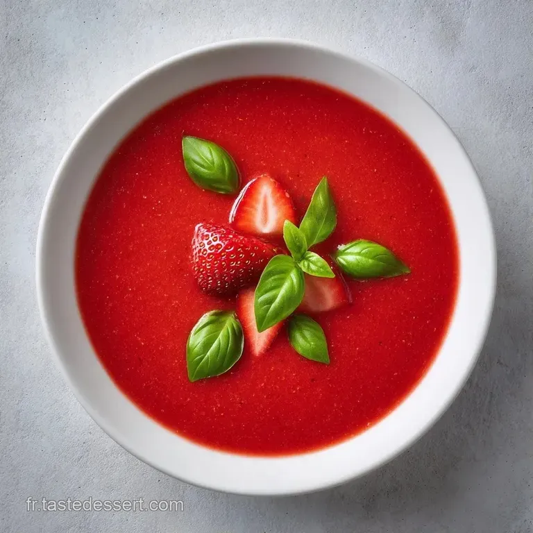 Bol blanc minimaliste contenant un potage rose vif, d&eacute;cor&eacute; d'un tourbillon de cr&egrave;me et de basilic frais cisel&eacute;.