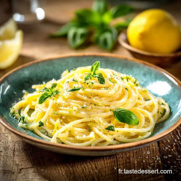 Spaghettis Au Citron Et Basilic L&eacute;clat Frais De La Cuisine M&eacute;diterran&eacute;enne presentation