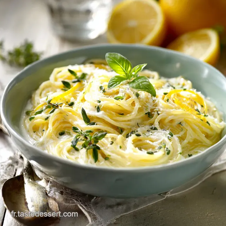 Spaghettis au citron et basilic L&eacute;clat frais de la cuisine m&eacute;diterran&eacute;enne