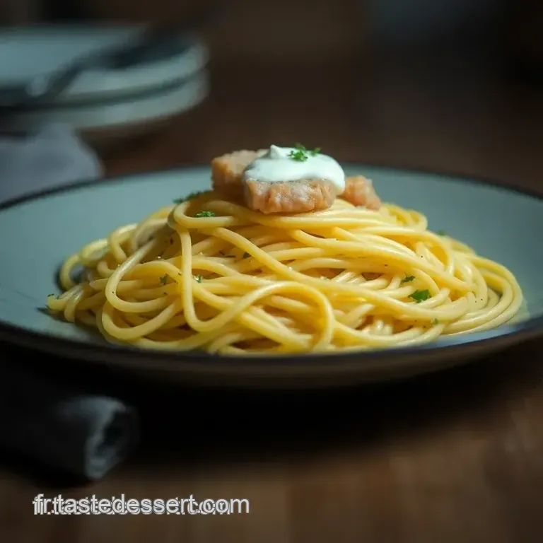 Tagliatelles Cr&eacute;meuses Au Saumon Fum&eacute; Et Aux Herbes Fra&icirc;ches presentation
