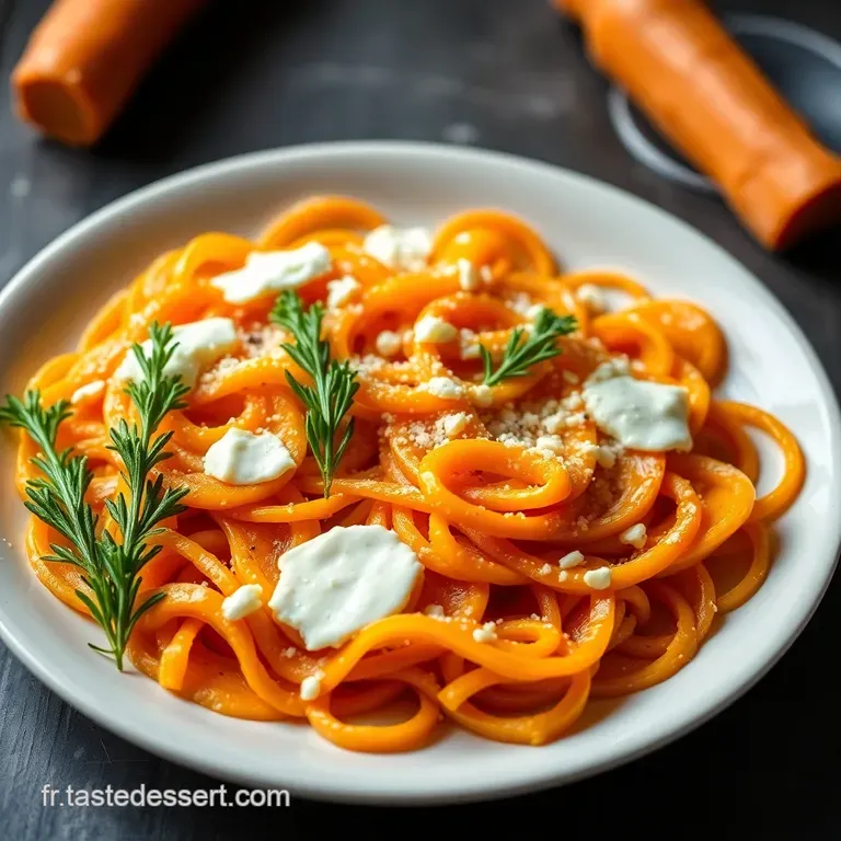 Tagliatelles De Carottes Fondantes Au Ch&egrave;vre Frais presentation